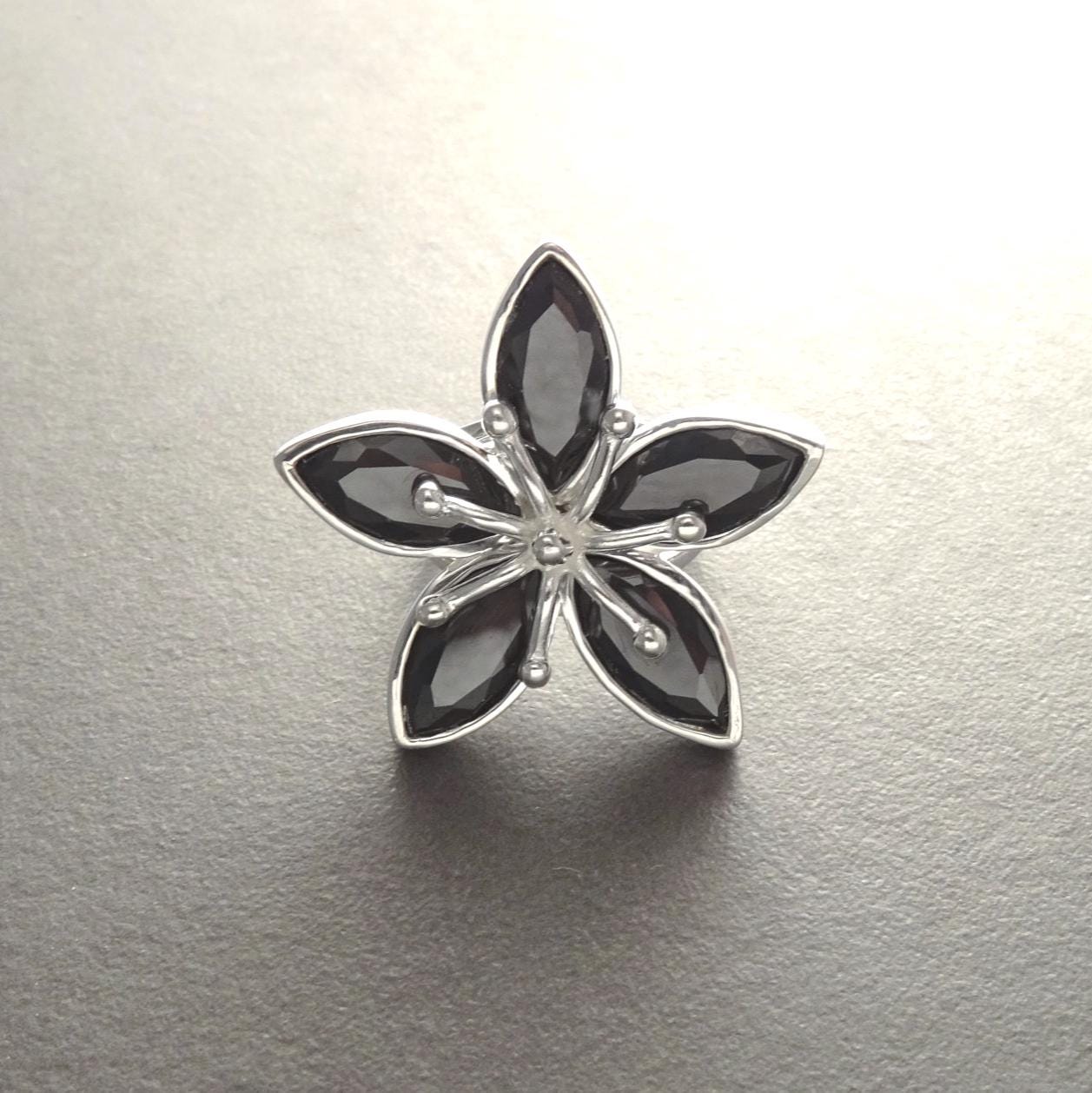 925 Black Flower Ring, Sterling Silver, Women Silver Ring, Nature Inspiring Ring, Hibiscus Ring, Big Flower Ring, Statement Ring,