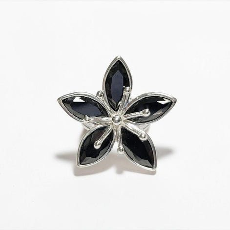 925 Black Flower Ring, Sterling Silver, Women Silver Ring, Nature Inspiring Ring, Hibiscus Ring, Big Flower Ring, Statement Ring,