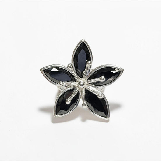 925 Black Flower Ring, Sterling Silver, Women Silver Ring, Nature Inspiring Ring, Hibiscus Ring, Big Flower Ring, Statement Ring,