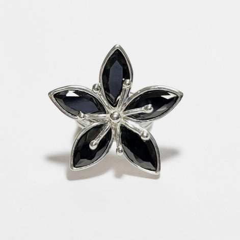 925 Black Flower Ring, Sterling Silver, Women Silver Ring, Nature Inspiring Ring, Hibiscus Ring, Big Flower Ring, Statement Ring,