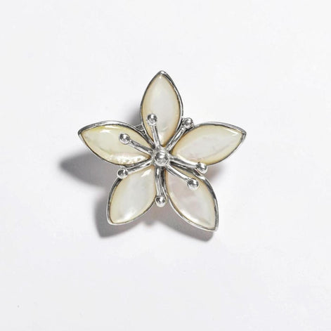 925 Cherry Blossom Ring, Sterling Silver, Wide Flowers Petals Jewelry, Nature Inspired Ring, Unique White Mother of Pearl.