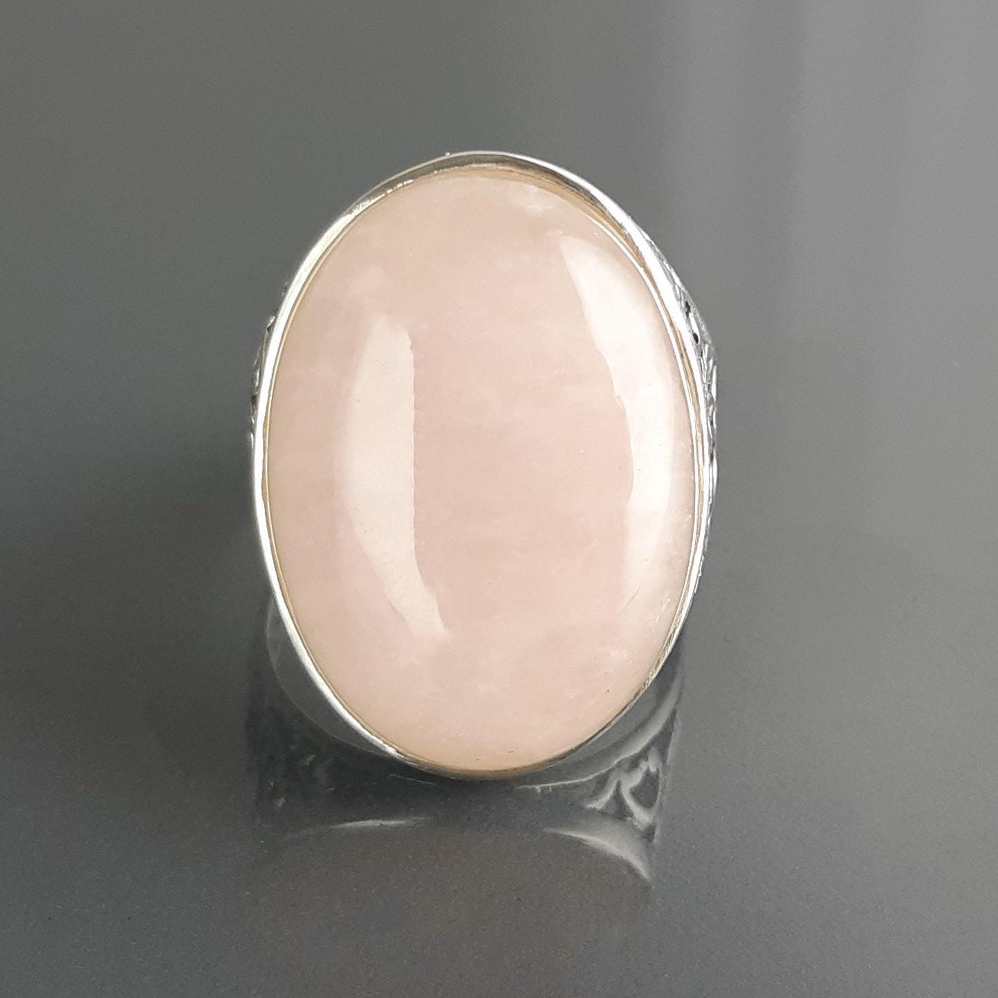 NATURAL Pink Quartz 925 Ring, Sterling Silver, Oval Rose Quartz Stone Gemstone, Vintage Baroque Medieval Romantic Design Jewelry By KRAMIKE