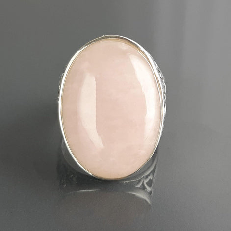 NATURAL Pink Quartz 925 Ring, Sterling Silver, Oval Rose Quartz Stone Gemstone, Vintage Baroque Medieval Romantic Design Jewelry By KRAMIKE
