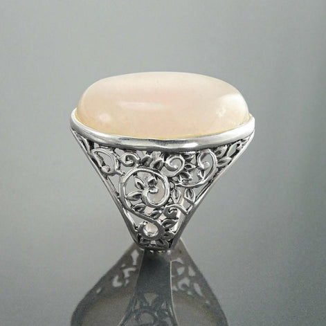 NATURAL Pink Quartz 925 Ring, Sterling Silver, Oval Rose Quartz Stone Gemstone, Vintage Baroque Medieval Romantic Design Jewelry By KRAMIKE