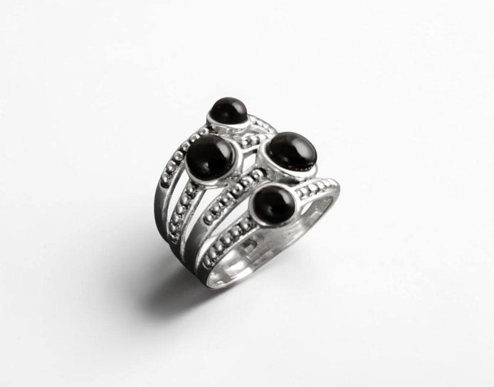 Onyx Multi Band Ring • Sterling Silver • Boho Black Stone Jewelry • Statement Antique Style gift for Her