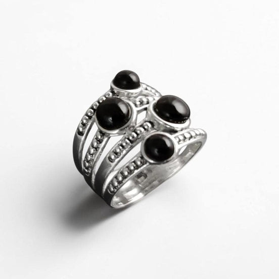 Onyx Multi Band Ring • Sterling Silver • Boho Black Stone Jewelry • Statement Antique Style gift for Her