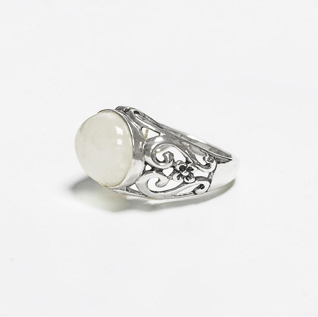 NATURAL Moonstone Ring, 925 Sterling Silver, White Moonstone Oval Domed Stone, Vintage Art Nouveau Design Jewelry, ROMANTIQUE Gift