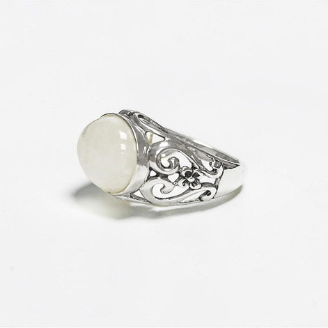 NATURAL Moonstone Ring, 925 Sterling Silver, White Moonstone Oval Domed Stone, Vintage Art Nouveau Design Jewelry, ROMANTIQUE Gift