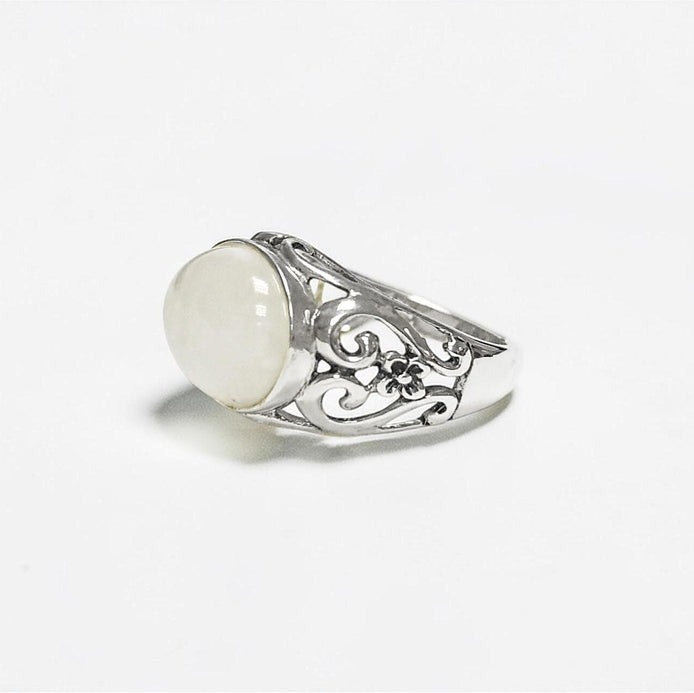NATURAL Moonstone Ring, 925 Sterling Silver, White Moonstone Oval Domed Stone, Vintage Art Nouveau Design Jewelry, ROMANTIQUE Gift