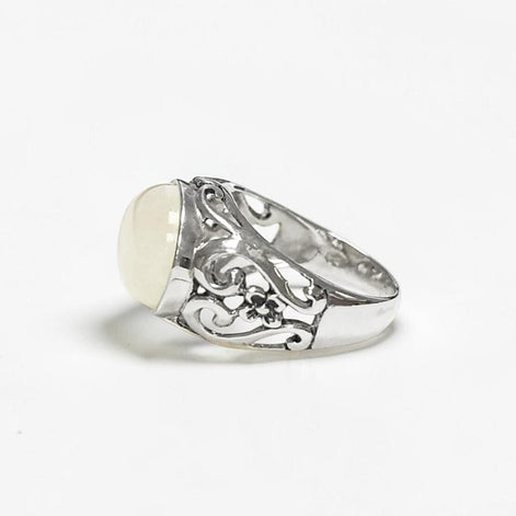 NATURAL Moonstone Ring, 925 Sterling Silver, White Moonstone Oval Domed Stone, Vintage Art Nouveau Design Jewelry, ROMANTIQUE Gift