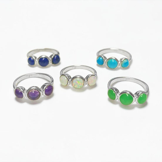 925 Opal Ring Sterling Silver, Three Opal Stones Domed Ring, Fiery White Fire Opals Stone Birthstone, loyalty, faithfulness, and hope.
