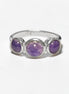 925 Sterling Silver Ring with Three Round Amethyst Stones, Genuine Amethyst Birthstone. Small Unique Jewelry