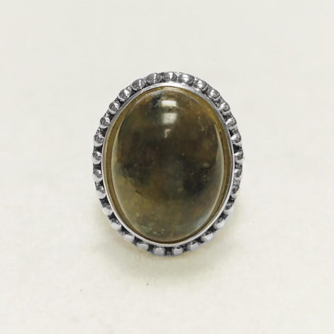 NATURAL Labradorite Ring, 925 Sterling Silver, Oval Green Stone Jewelry, Domed Oval Ring, Vintage Boho Antique Rope Design Gift