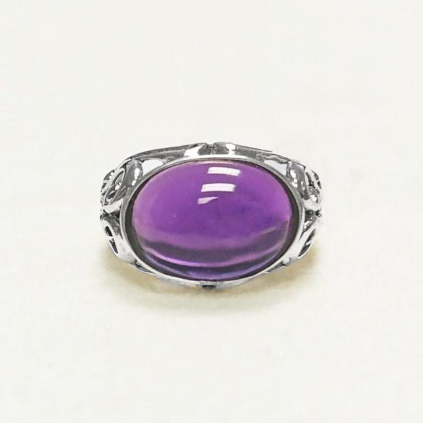 boho amethyst ring, sterling silver, genuine purple amethyst stone ring, vintage art nouveau jewelry art deco