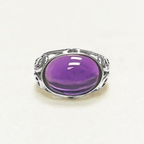 boho amethyst ring, sterling silver, genuine purple amethyst stone ring, vintage art nouveau jewelry art deco