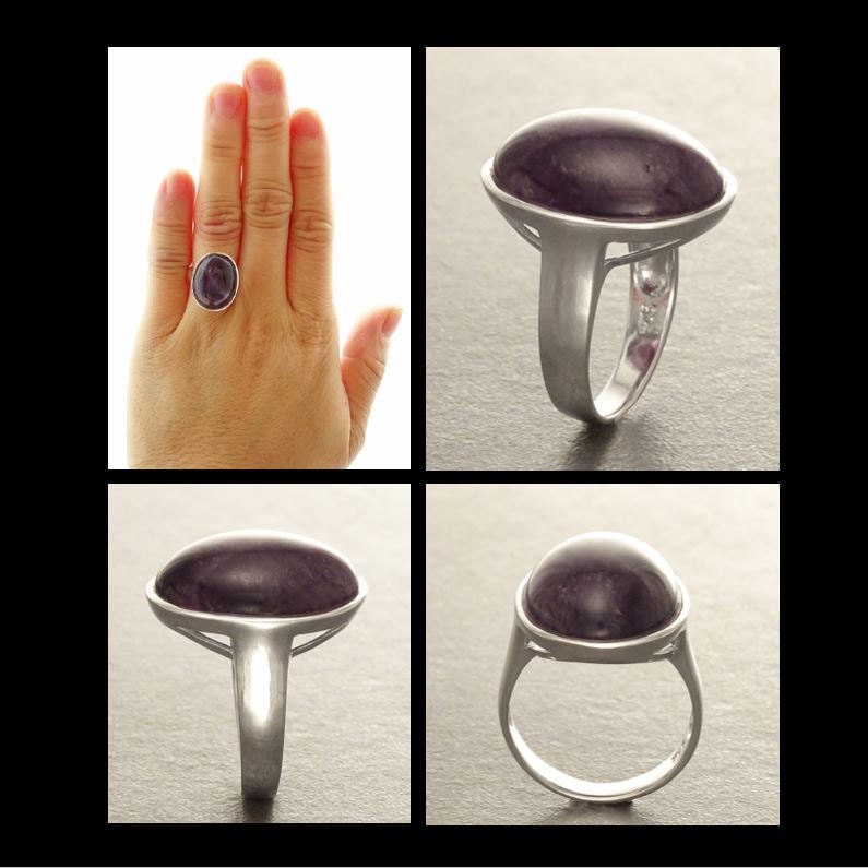 Oval Amethyst Sterling Silver Ring, Modern Minimalist Gemstone Jewelry