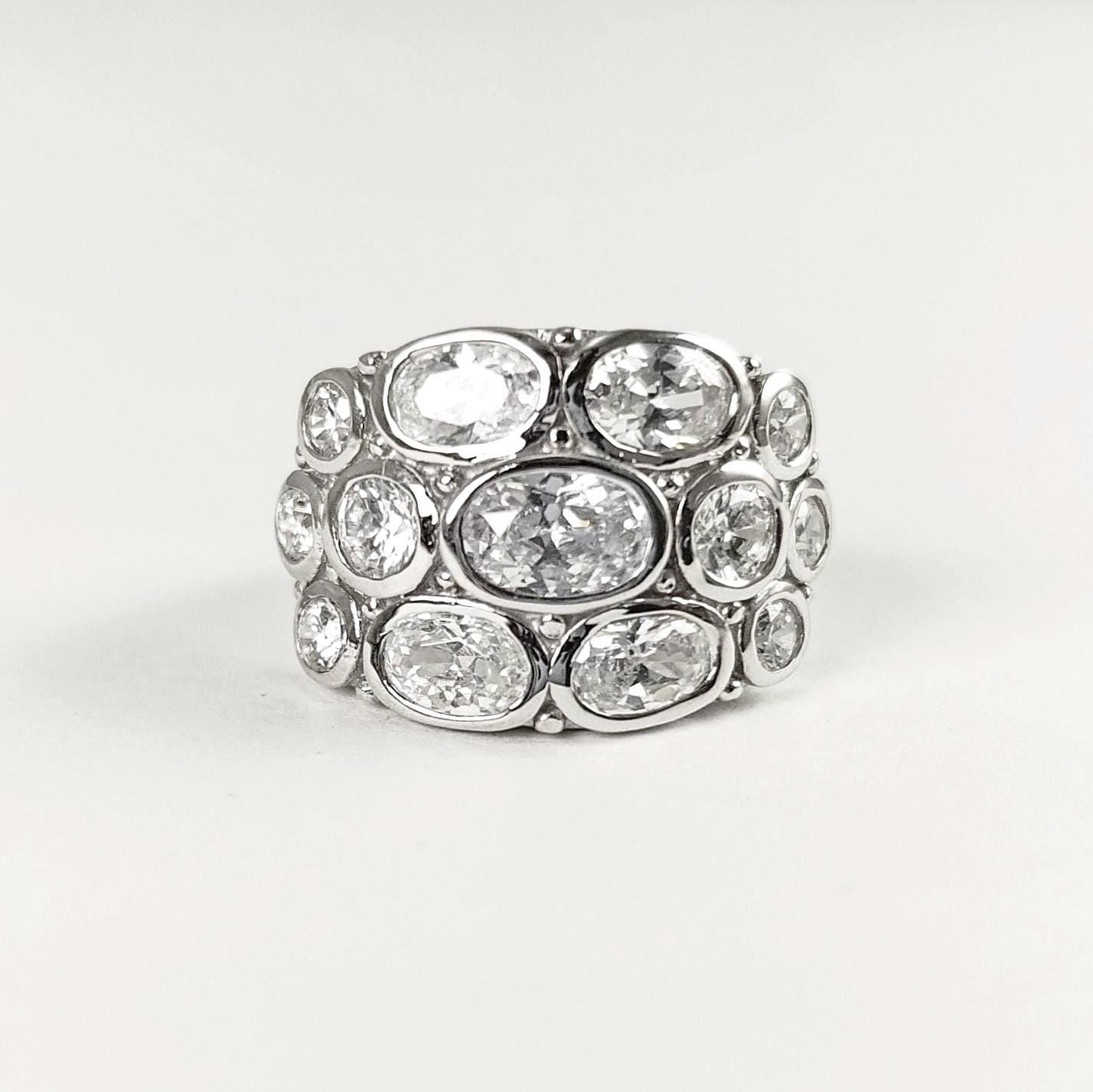 925 Bling Bling Sterling Silver Ring, Intricate and Unique Design Ring, White Clear Stone Cz Ring, Multiple Stones