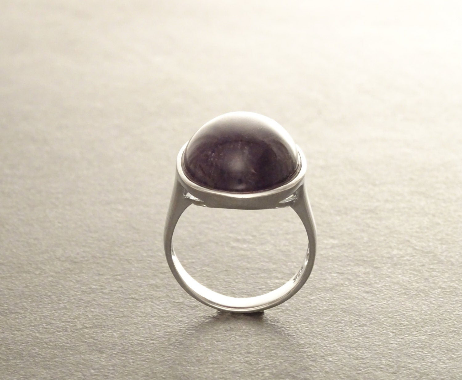 Oval Amethyst Sterling Silver Ring, Modern Minimalist Gemstone Jewelry