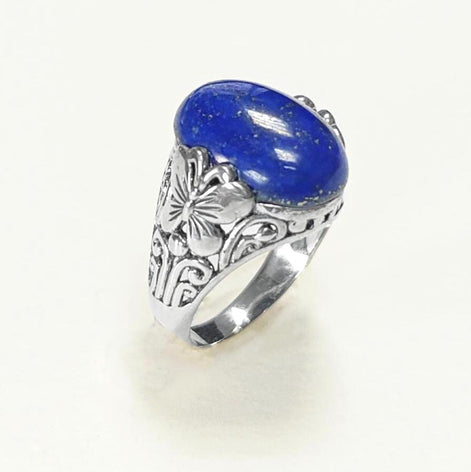 Butterfly Lapis Ring, Sterling Silver, Genuine Blue Lapis Lazuli Gemstone, Oval Stone Jewelry, Boho Filigree Vintage Style, Gift for her