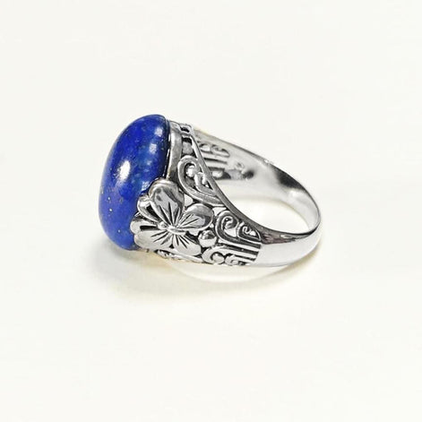 Butterfly Lapis Ring, Sterling Silver, Genuine Blue Lapis Lazuli Gemstone, Oval Stone Jewelry, Boho Filigree Vintage Style, Gift for her