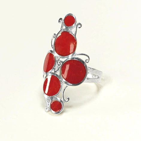925 Modern Red Stone Ring, Sterling Silver Geometric jewelry, Circular Design Round Forms Ring.