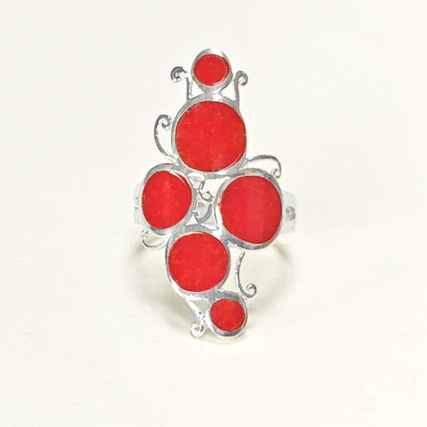925 Modern Red Stone Ring, Sterling Silver Geometric jewelry, Circular Design Round Forms Ring.