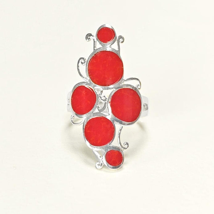 925 Modern Red Stone Ring, Sterling Silver Geometric jewelry, Circular Design Round Forms Ring.