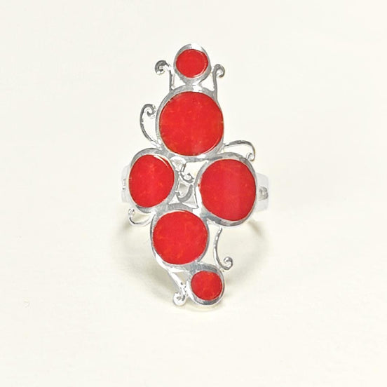 925 Modern Red Stone Ring, Sterling Silver Geometric jewelry, Circular Design Round Forms Ring.