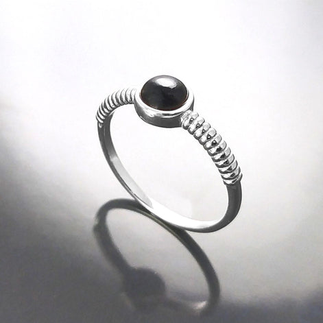 925 Round Onyx Ring, Sterling Silver, Black Onyx Gemstone, Small Domed Stone, Modern Ethnic Chic Braided Band Shank, Casual Style Jewelry