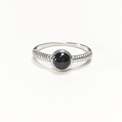 925 Round Onyx Ring, Sterling Silver, Black Onyx Gemstone, Small Domed Stone, Modern Ethnic Chic Braided Band Shank, Casual Style Jewelry
