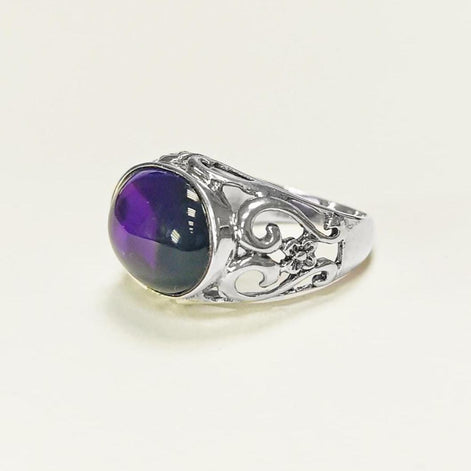 boho amethyst ring, sterling silver, genuine purple amethyst stone ring, vintage art nouveau jewelry art deco