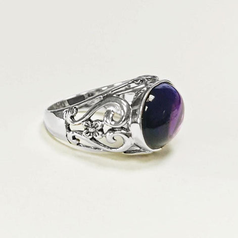 boho amethyst ring, sterling silver, genuine purple amethyst stone ring, vintage art nouveau jewelry art deco