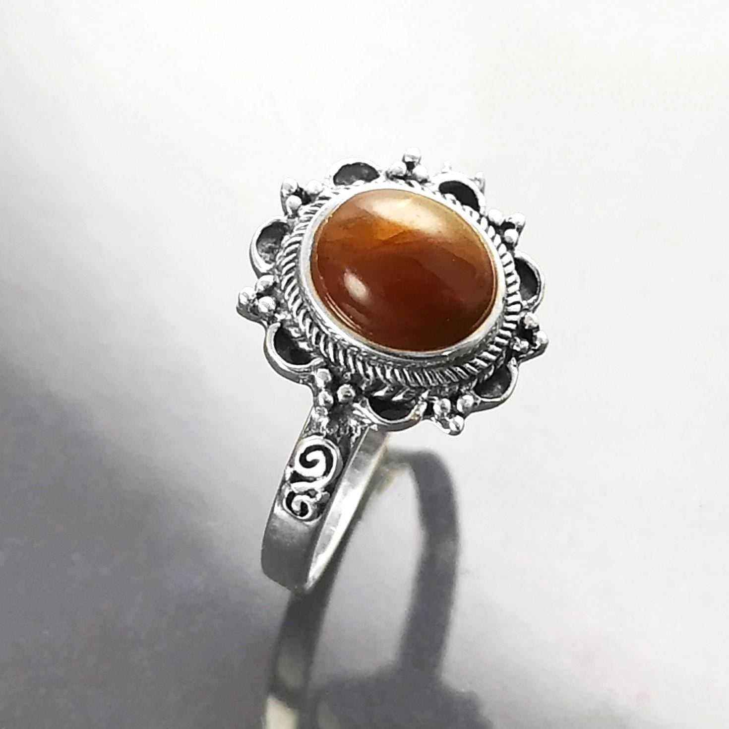Genuine Amber Ring Solid 925 Silver Natural Stone Jewelry
