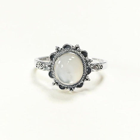 925 Mother of Pearl Ring, Sterling Silver, Real White MOP Ring, Dainty Stone Ring, Pretty Jewelry, Victorian Antique Ring, Boho Oval Ring
