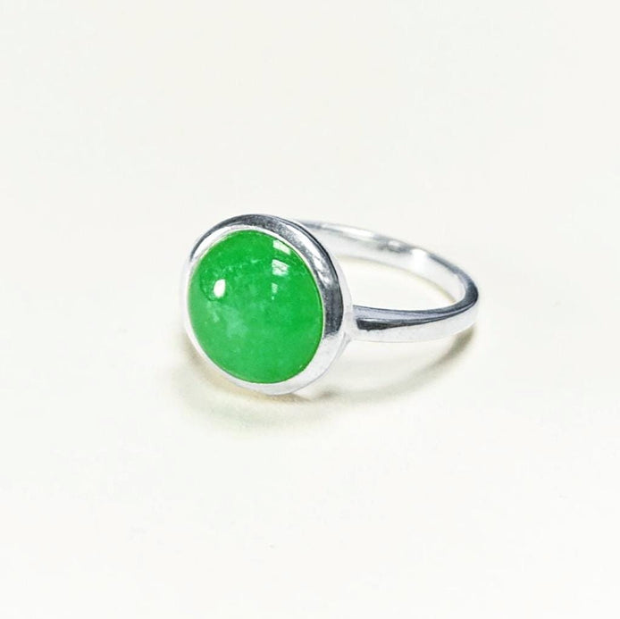 Genuine Green Jade Ring • 925 Sterling Silver • Lucky Talisman