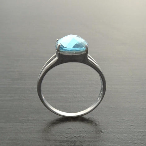 Blue Square Ring, Sterling Silver, Lab Blue Aquamarine simulant Stone (CZ) Ring, Modern Square Stones Ring, Engagement Solitaire Jewelry