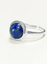 925 Lapis Ring Sterling Silver, Round Blue Stone Ring, Genuine Blue Lapis Lazuli Gemstone Birthstone Jewelry, Modern Minimalist Style Gift