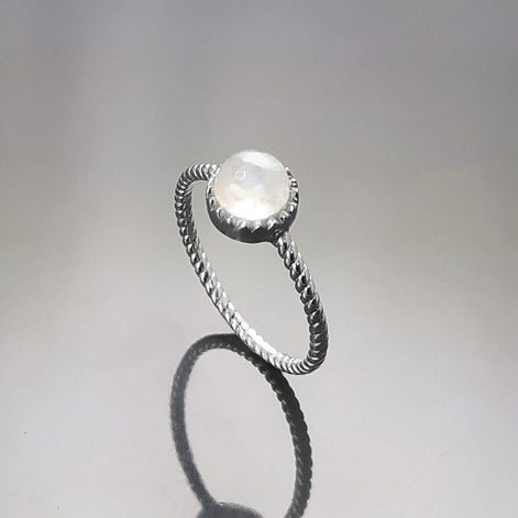 925 Moonstone Ring Sterling Silver, Genuine Moonstone Round Stone, Braided Band Ring, Minimalist Everyday Style jewelry