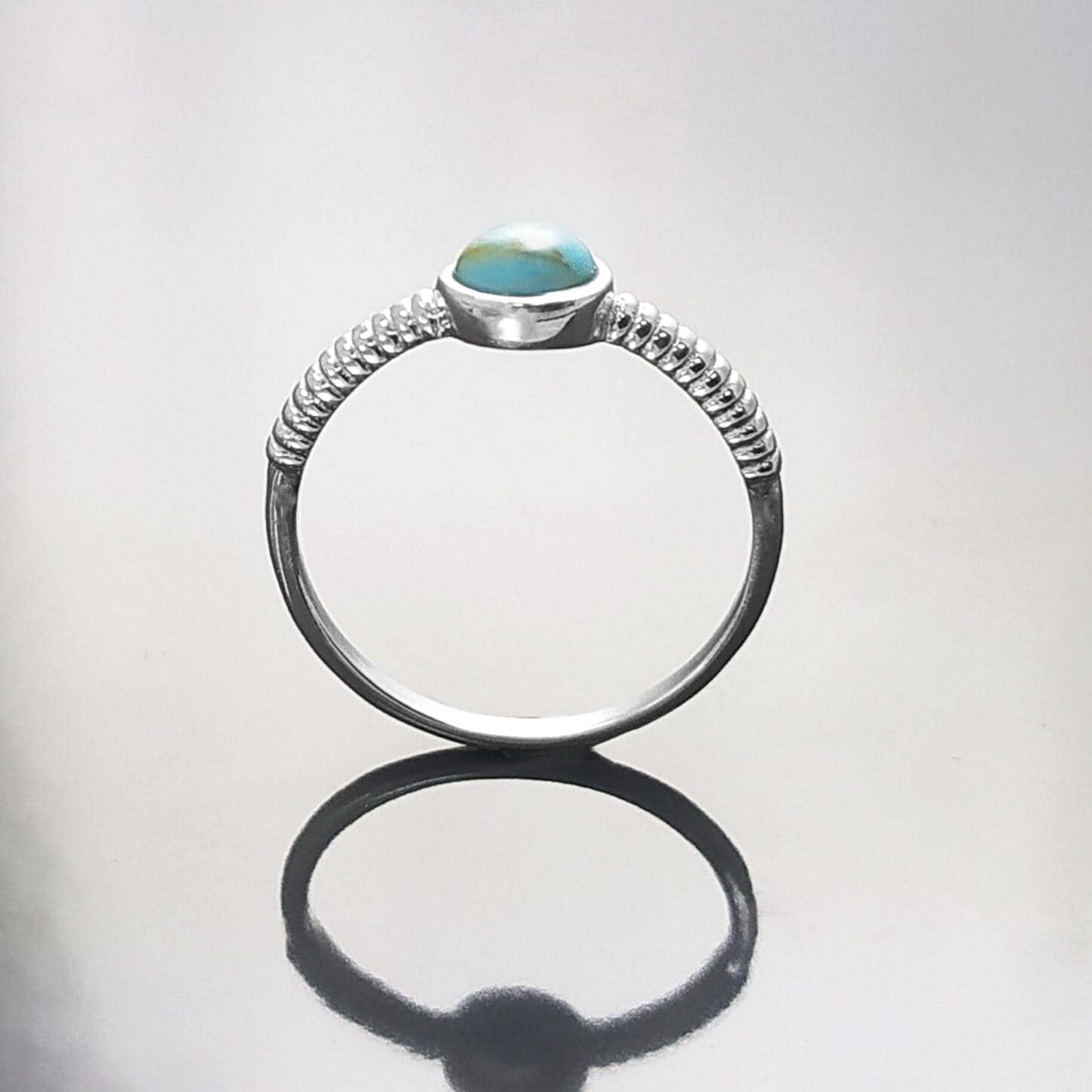 925 Sterling Silver Turquoise 5mm Ring, Modern Braided Band, Chic Casual Jewelry, Small Stone Ring
