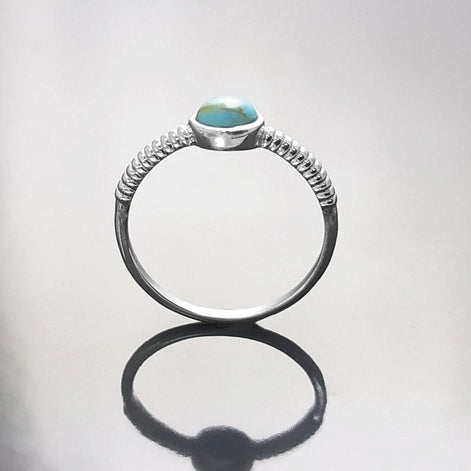 925 Sterling Silver Turquoise 5mm Ring, Modern Braided Band, Chic Casual Jewelry, Small Stone Ring