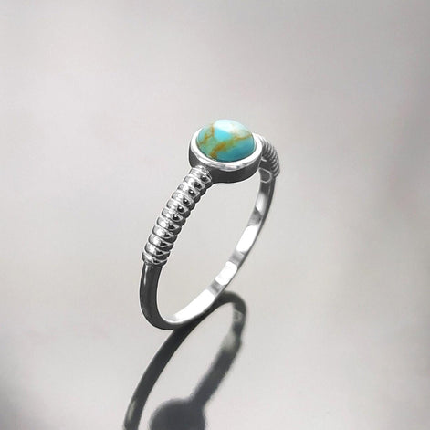 925 Sterling Silver Turquoise 5mm Ring, Modern Braided Band, Chic Casual Jewelry, Small Stone Ring