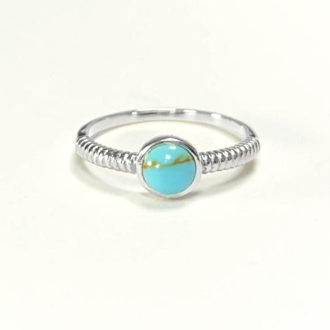 925 Sterling Silver Turquoise 5mm Ring, Modern Braided Band, Chic Casual Jewelry, Small Stone Ring