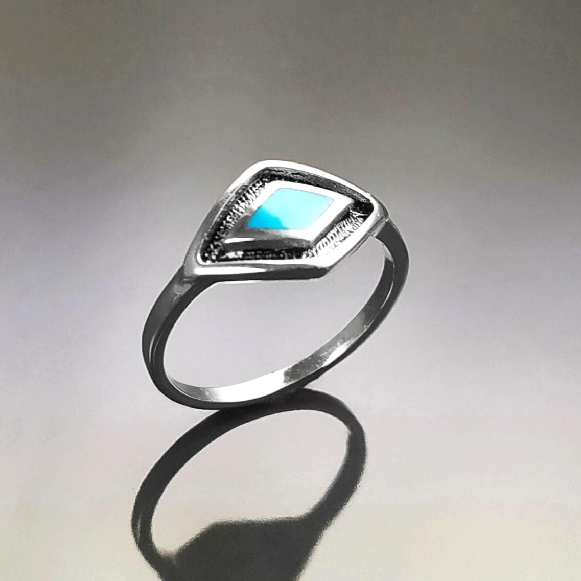 925 Turquoise Eye Ring, Sterling Silver, Blue Turquoise Stone, Spiritual Positive Energy Protection jewelry
