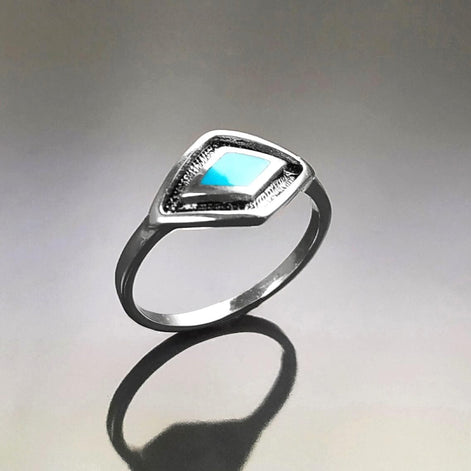 925 Turquoise Eye Ring, Sterling Silver, Blue Turquoise Stone, Spiritual Positive Energy Protection jewelry
