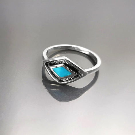 925 Turquoise Eye Ring, Sterling Silver, Blue Turquoise Stone, Spiritual Positive Energy Protection jewelry