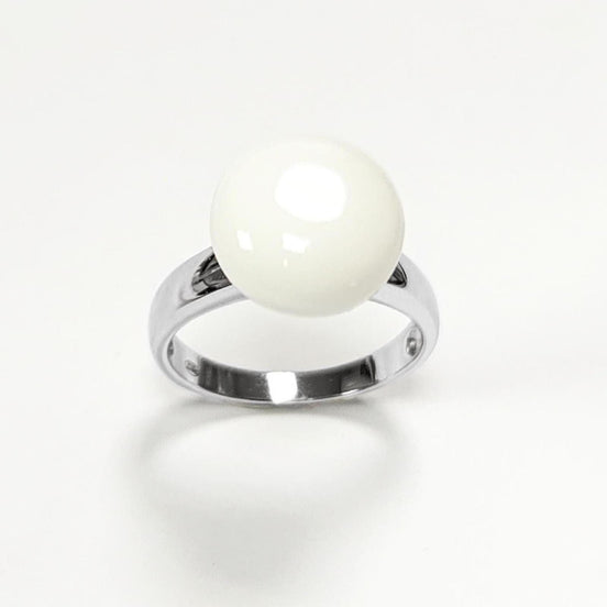 925 White Agate Ring Sterling Silver, Genuine 10mm White Agate Stone, Design Jewelry, Round White Stone, UNISEX Vintage Style Ring