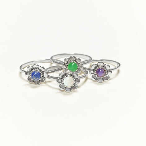 925 Opal Flower Ring, Sterling Silver, Fiery Opal Stone Jewelry, Round White Fire Rainbow Stone Ring, October Birthstone