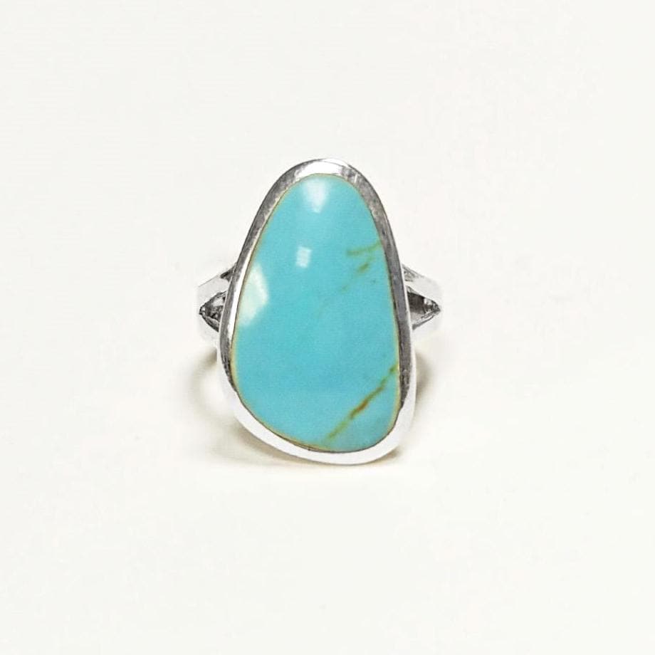 Sterling Silver Turquoise Ring• Minimalist Flat Blue Stone Jewelry • Modern Geometric Asymmetrical Triangle Design