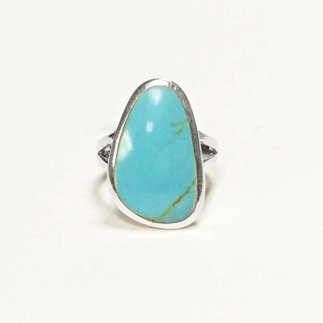Sterling Silver Turquoise Ring• Minimalist Flat Blue Stone Jewelry • Modern Geometric Asymmetrical Triangle Design