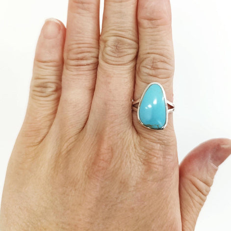 Sterling Silver Turquoise Ring• Minimalist Flat Blue Stone Jewelry • Modern Geometric Asymmetrical Triangle Design